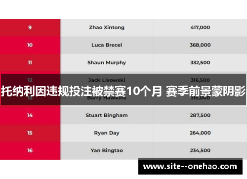 托纳利因违规投注被禁赛10个月 赛季前景蒙阴影 托纳利因违规投注被禁赛10个月 赛季前景蒙阴影